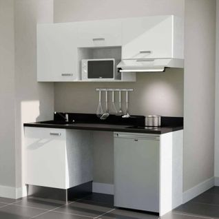 K55 : Blanc - Plan Monobloc Nero Évier à Gauche + Electro Inox