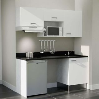 K55 : Blanc - Plan Monobloc Nero Évier à Droite + Electro Inox