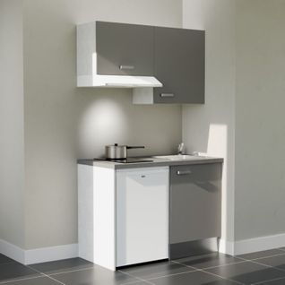 Kitchenette K01l-pt - 120 Cm-façade Gris-plan Gris Béton-evier Inox-crédences Non+electro Blanc