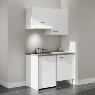 Kitchenette K01l-pt - 120 Cm-façade Blanc-plan Gris Béton-evier Inox-crédences Non+electro Blanc