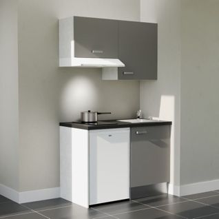 Kitchenette K01l-pt - 120 Cm-façade Gris-plan Noir Texturé-evier Inox-crédences Non+electro Blanc