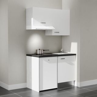 Kitchenette K01l-pt - 120 Cm-façade Blanc-plan Noir Texturé-evier Inox-crédences Non+electro Blanc