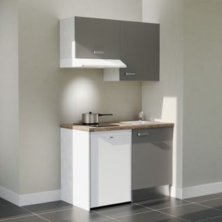 Kitchenette K01l-pt - 120 Cm-façade Gris-plan Bois-evier Inox-crédences Non+electro Blanc
