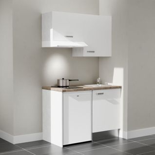 Kitchenette K01l-pt - 120 Cm-façade Blanc-plan Bois-evier Inox-crédences Non+electro Blanc