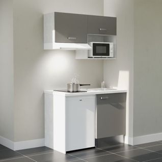 Kitchenette K02l-pt - 120 Cm-façade Gris-plan Blanc-evier Inox-crédences Non+electro Blanc