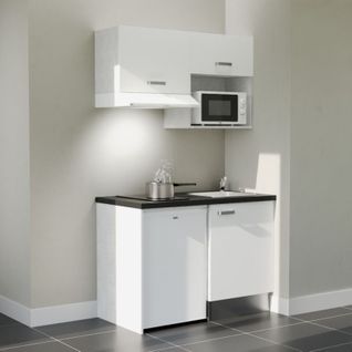 Kitchenette K02l-pt - 120 Cm-façade Blanc-plan Noir Texturé-evier Inox-crédences Non+electro Blanc