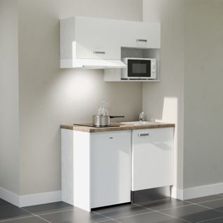Kitchenette K02l-pt - 120 Cm-façade Blanc-plan Bois-evier Inox-crédences Non+electro Blanc