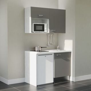Kitchenette K07l-pt - 120 Cm-façade Gris-plan Blanc-evier Inox-crédences Non+electro Blanc