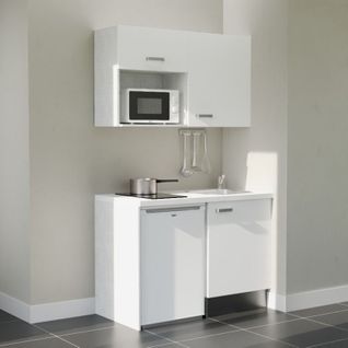 Kitchenette K07l-pt - 120 Cm-façade Blanc-plan Blanc-evier Inox-crédences Non+electro Blanc