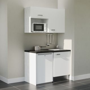 Kitchenette K07l-pt - 120 Cm-façade Blanc-plan Noir Texturé-evier Inox-crédences Non+electro Blanc