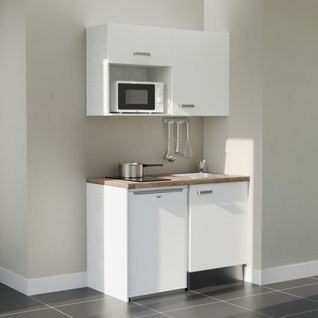 Kitchenette K07l-pt - 120 Cm-façade Blanc-plan Bois-evier Inox-crédences Non+electro Blanc
