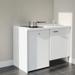Kitchenette K08l-pt - 120 Cm-façade Blanc-plan Blanc-evier Inox-crédences Non+electro Blanc