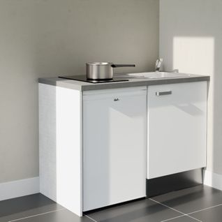 Kitchenette K08l-pt - 120 Cm-façade Blanc-plan Gris Béton-evier Inox-crédences Non+electro Blanc