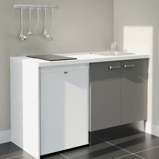 Kitchenette K17l-pt - 140 Cm-façade Gris-plan Blanc-evier Inox-crédences Non+electro Blanc