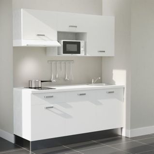 Kitchenette K30l-pt - 180 Cm-façade Blanc-plan Blanc-evier Inox-crédences Non+electro Blanc