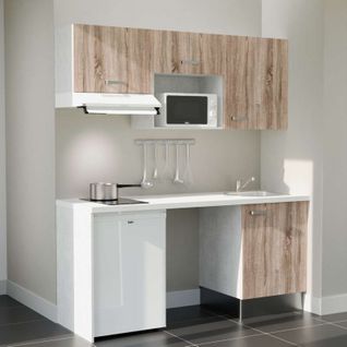 Kitchenette K55l-pt - 180 Cm-façade Bois-plan Blanc-evier Inox-crédences Non+electro Blanc