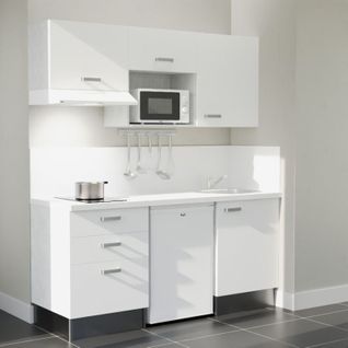 Kitchenette K20l-pt - 180 Cm-façade Blanc-plan Blanc-evier Inox-crédences Oui+electro Blanc