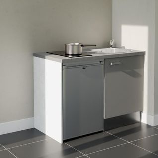 Kitchenette K08l-pt - 120 Cm-façade Gris-plan Gris Béton-evier Inox-crédences Non+electro Inox
