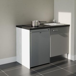 Kitchenette K08l-pt - 120 Cm-façade Gris-plan Noir Texturé-evier Inox-crédences Non+electro Inox