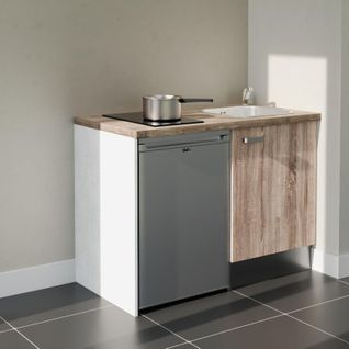 Kitchenette K08l-pt - 120 Cm-façade Bois-plan Bois-evier Inox-crédences Non+electro Inox