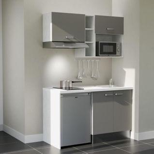 Kitchenette K13l-pt - 140 Cm-façade Gris-plan Blanc-evier Inox-crédences Non+electro Inox