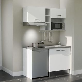Kitchenette K13l-pt - 140 Cm-façade Blanc-plan Gris Béton-evier Inox-crédences Non+electro Inox