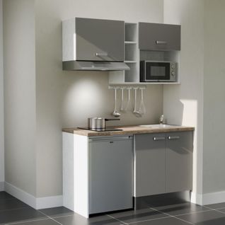 Kitchenette K13l-pt - 140 Cm-façade Gris-plan Bois-evier Inox-crédences Non+electro Inox