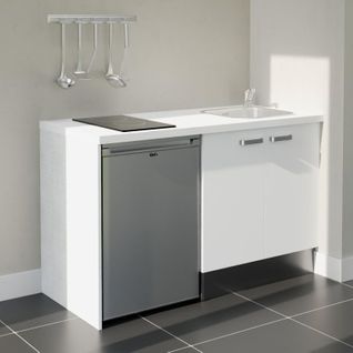 Kitchenette K17l-pt - 140 Cm-façade Blanc-plan Blanc-evier Inox-crédences Non+electro Inox