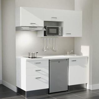 Kitchenette K20l-pt - 180 Cm-façade Blanc-plan Blanc-evier Inox-crédences Non+electro Inox