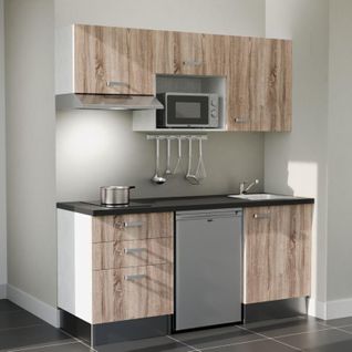 Kitchenette K20l-pt - 180 Cm-façade Bois-plan Noir Texturé-evier Inox-crédences Non+electro Inox