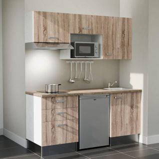 Kitchenette K20l-pt - 180 Cm-façade Bois-plan Bois-evier Inox-crédences Non+electro Inox