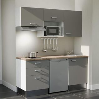 Kitchenette K20l-pt - 180 Cm-façade Gris-plan Bois-evier Inox-crédences Non+electro Inox