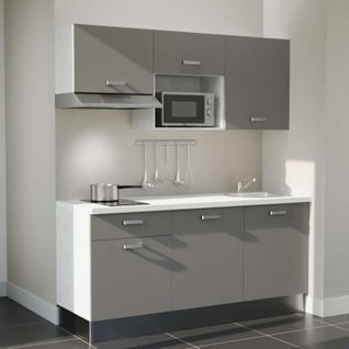 Kitchenette K30l-pt - 180 Cm-façade Gris-plan Blanc-evier Inox-crédences Non+electro Inox
