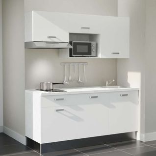 Kitchenette K30l-pt - 180 Cm-façade Blanc-plan Blanc-evier Inox-crédences Non+electro Inox