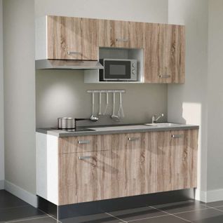 Kitchenette K30l-pt - 180 Cm-façade Bois-plan Gris Béton-evier Inox-crédences Non+electro Inox