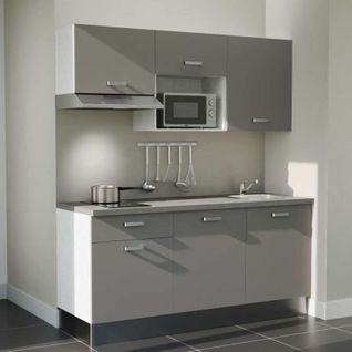 Kitchenette K30l-pt - 180 Cm-façade Gris-plan Gris Béton-evier Inox-crédences Non+electro Inox