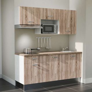 Kitchenette K30l-pt - 180 Cm-façade Bois-plan Bois-evier Inox-crédences Non+electro Inox
