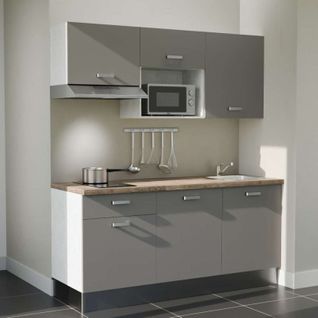 Kitchenette K30l-pt - 180 Cm-façade Gris-plan Bois-evier Inox-crédences Non+electro Inox