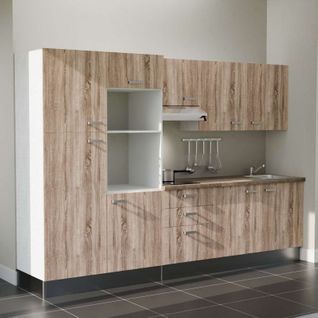 Kitchenette K46l-pt - 300 Cm-façade Bois-plan Bois-evier Inox-crédences Non+electro Inox