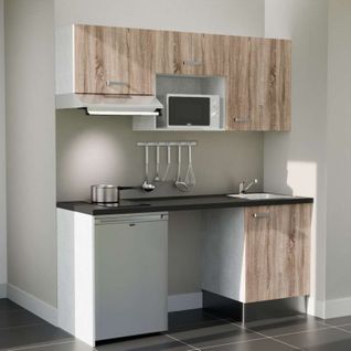 Kitchenette K55l-pt - 180 Cm-façade Bois-plan Noir Texturé-evier Inox-crédences Non+electro Inox