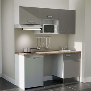 Kitchenette K55l-pt - 180 Cm-façade Gris-plan Bois-evier Inox-crédences Non+electro Inox