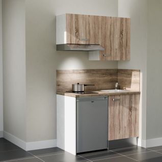Kitchenette K01l-pt - 120 Cm-façade Bois-plan Bois-evier Inox-crédences Oui+electro Inox