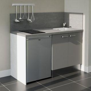 Kitchenette K17l-pt - 140 Cm-façade Gris-plan Gris Béton-evier Inox-crédences Oui+electro Inox