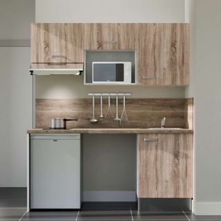 Kitchenette K55l-pt - 180 Cm-façade Bois-plan Bois-evier Inox-crédences Oui+electro Inox