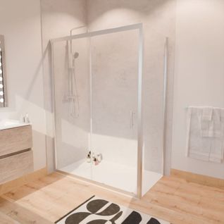 Paroi De Douche D'angle Avec Porte Coulissante + Retour Fixe Nerina - 140x80 Cm
