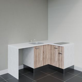 Kitchenette D'angle Ka01l-pt-façade Bois-plan Blanc-evier Inox-crédences Non+electro