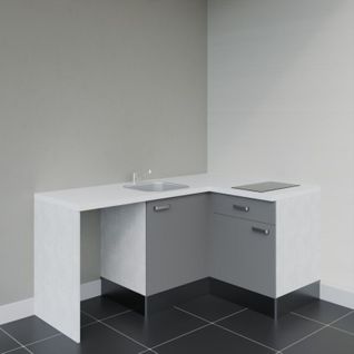Kitchenette D'angle Ka01l-pt-façade Gris-plan Blanc-evier Inox-crédences Non+electro