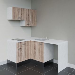 Kitchenette D'angle Ka02l-pt-façade Bois-plan Blanc-evier Inox-crédences Non+electro