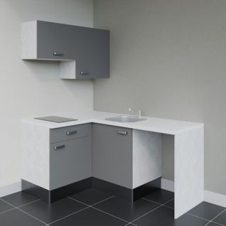 Kitchenette D'angle Ka02l-pt-façade Gris-plan Blanc-evier Inox-crédences Non+electro