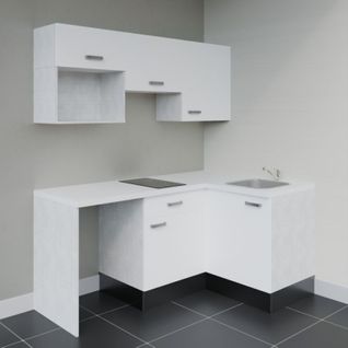 Kitchenette D'angle Ka03l-pt-façade Blanc-plan Blanc-evier Inox-crédences Non+electro